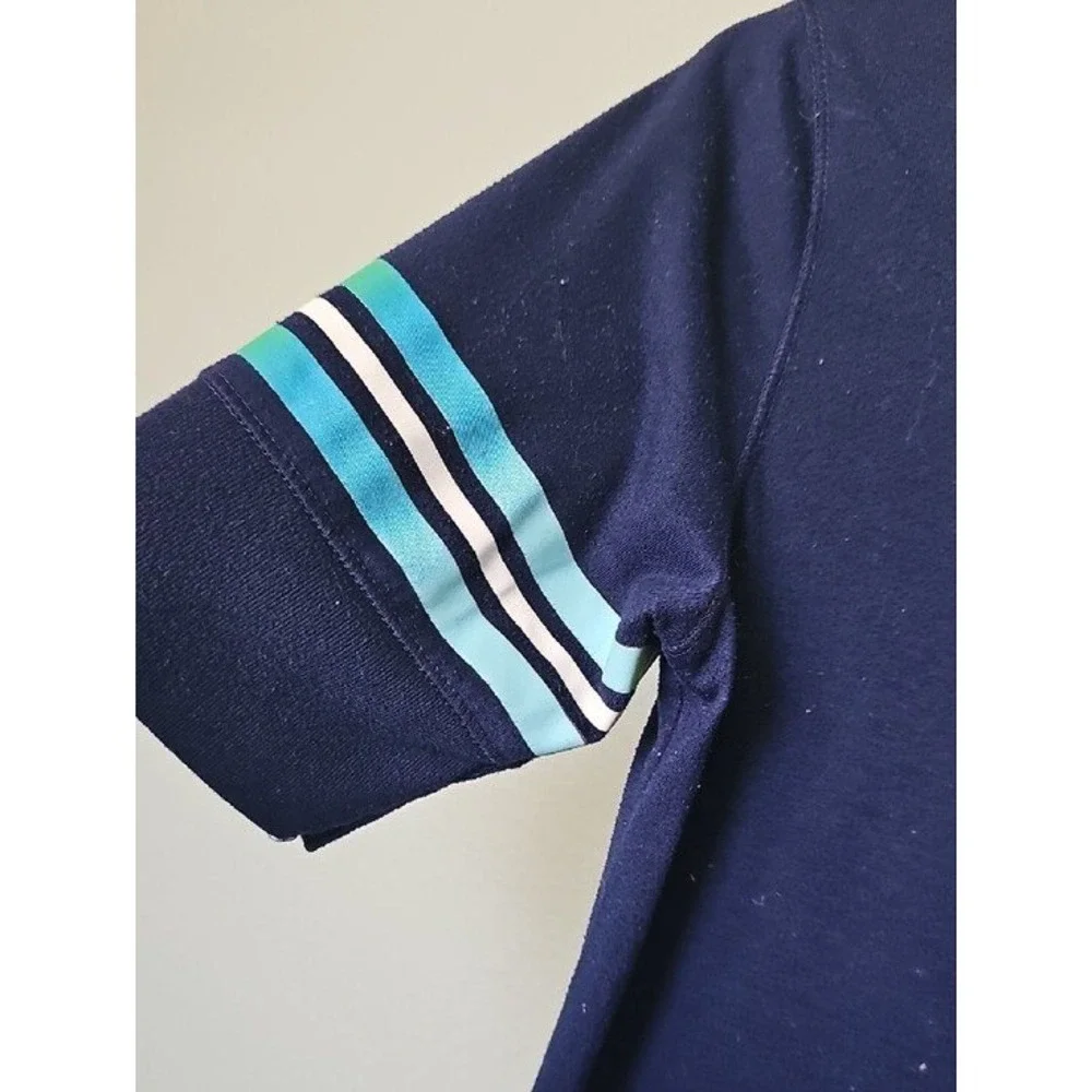 Justice Girls Navy Blue Peace Graphic Sleep Shirt V-Neck Athletic Stripes 16/18